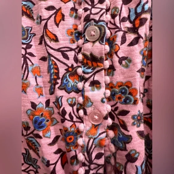 Boden Floral Printed Pink Jersey Blouse Long Ballon Sleeve Boho Button Up Top - Picture 7 of 9